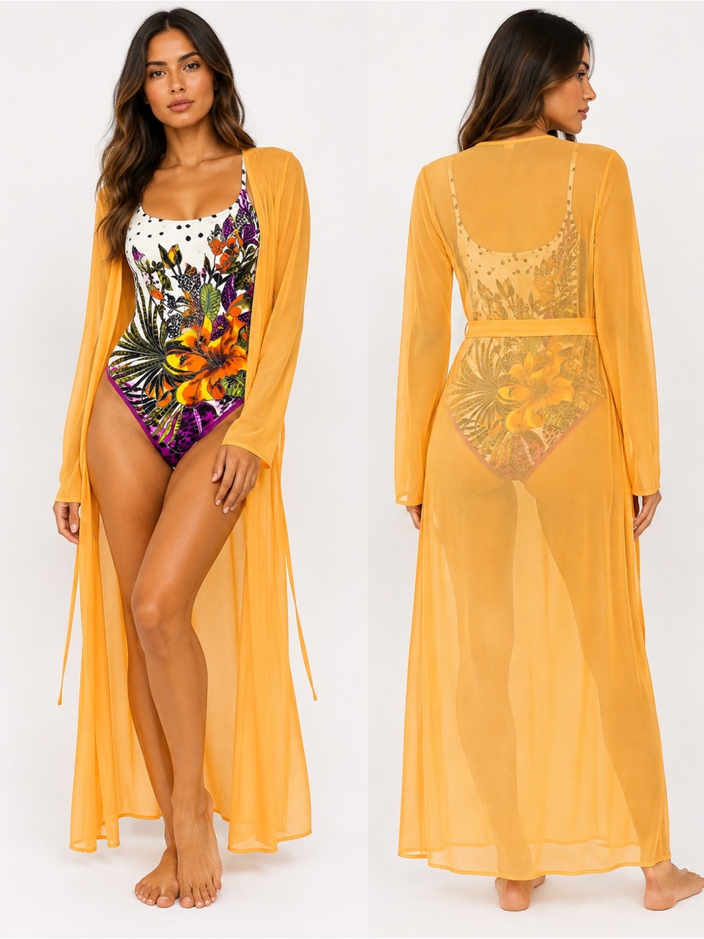 Women’s Orange Beach Cover-Up Kimono